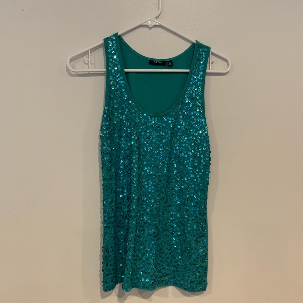 Teal sequin tank top - size M